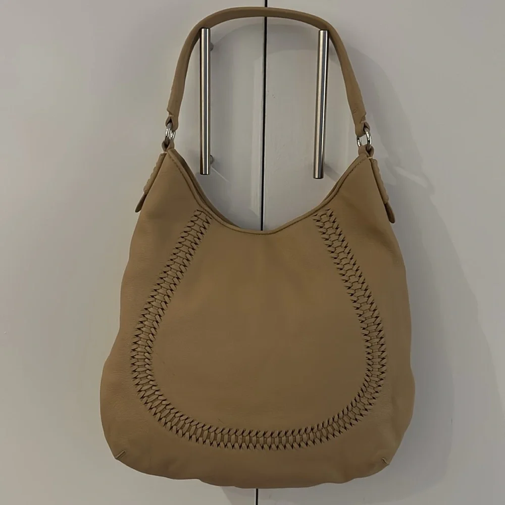 Lauren Ralph Lauren Tan Leather Hobo Bag with Tassel